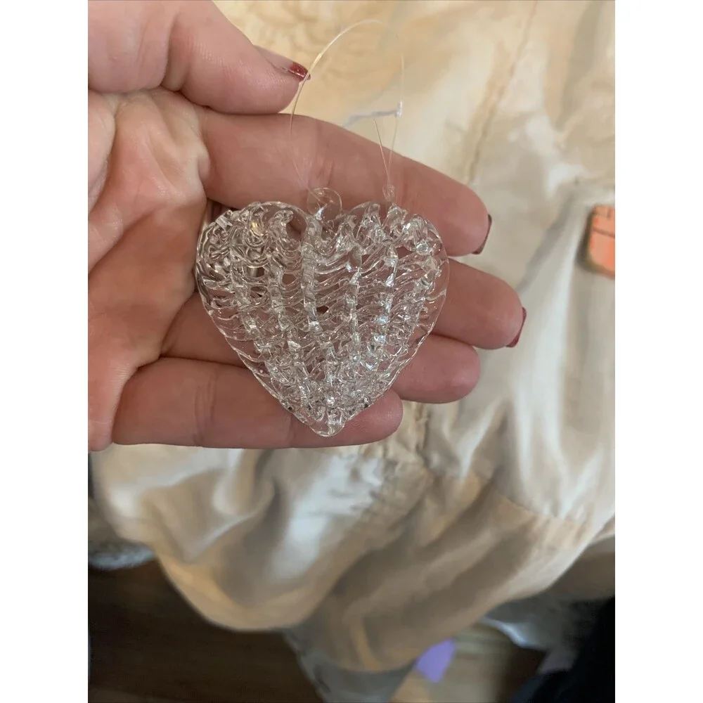 SPUN GLASS HEART CHRISTMAS ORNAMENT Delicate GLASS Wedding Holiday LOVE GIFT etc